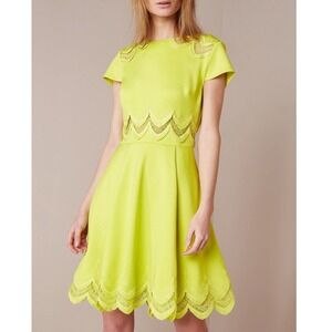 Ted Baker Rhiannon Neon Lace Dress Size 1 Green‎ Fit and Flare Cocktail US 2 XS